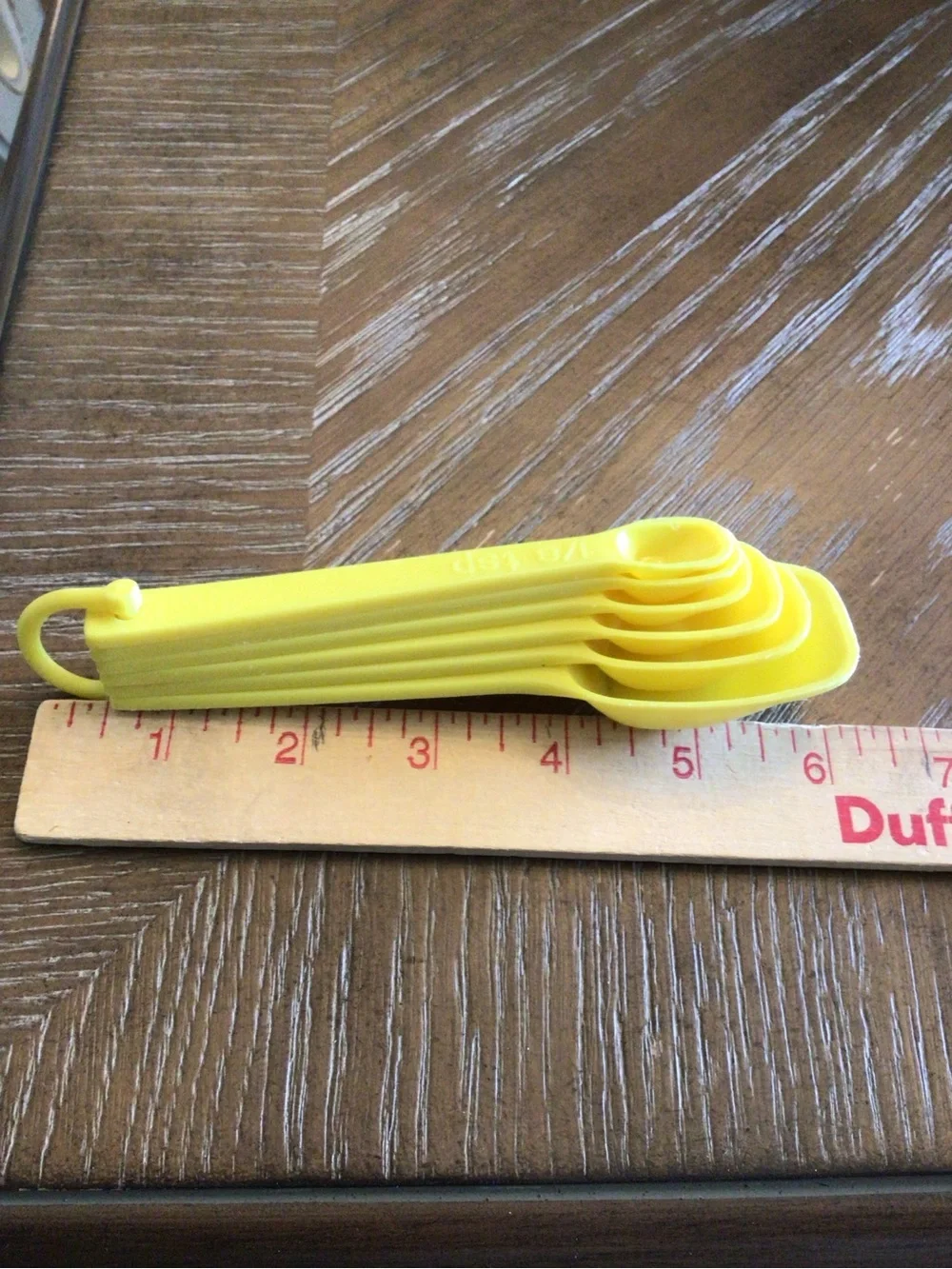 Vtg Rubbermaid Yellow Nesting Measuring Spoons Set 6pc 2231-2236 Plastic Ring